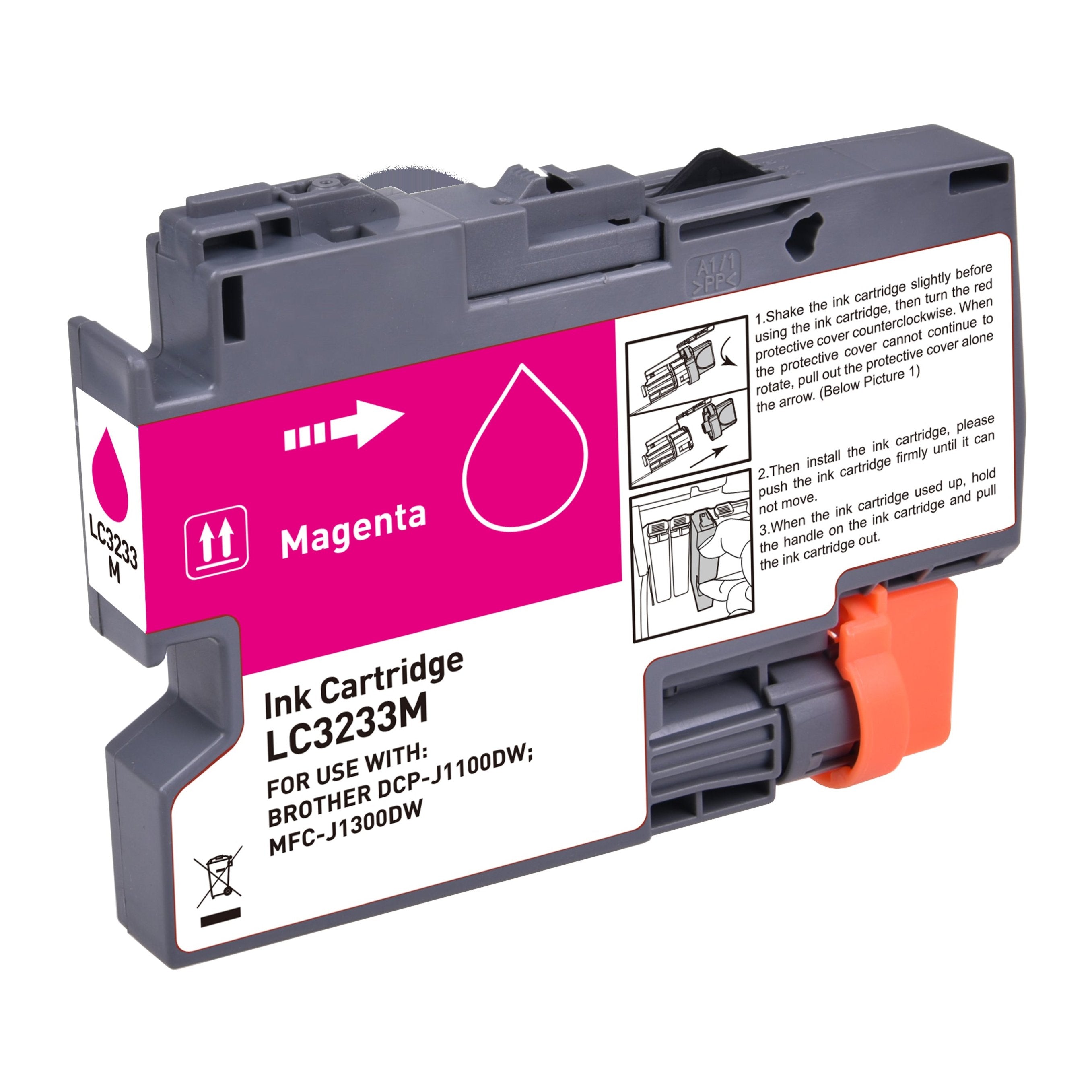 Brother LC-3233M ink cartridge, supply 1500 Magenta, Warranty 3 years.