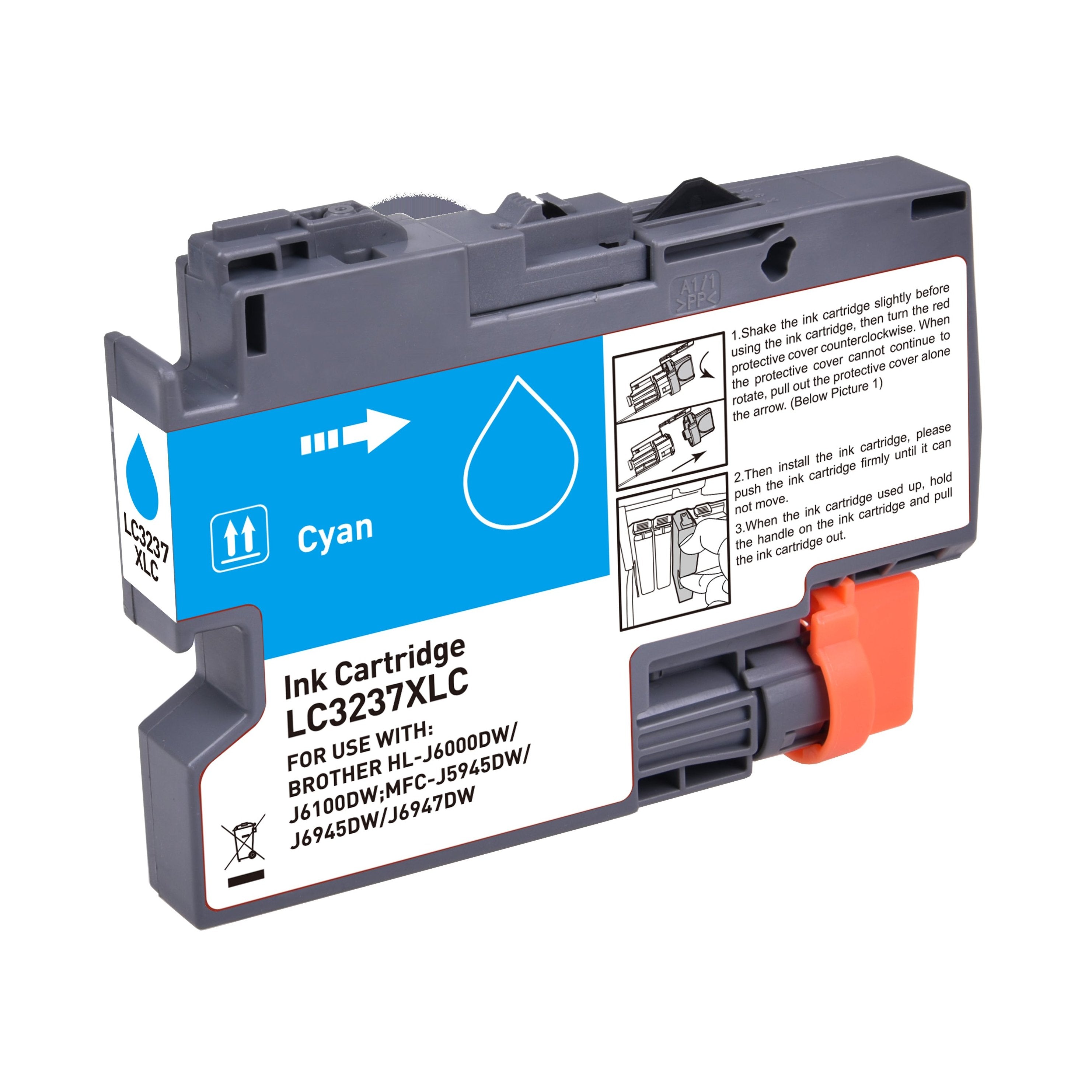 Brother LC-3237C ink cartridge, accessory 1500 Cyan, Warranty 3 years.