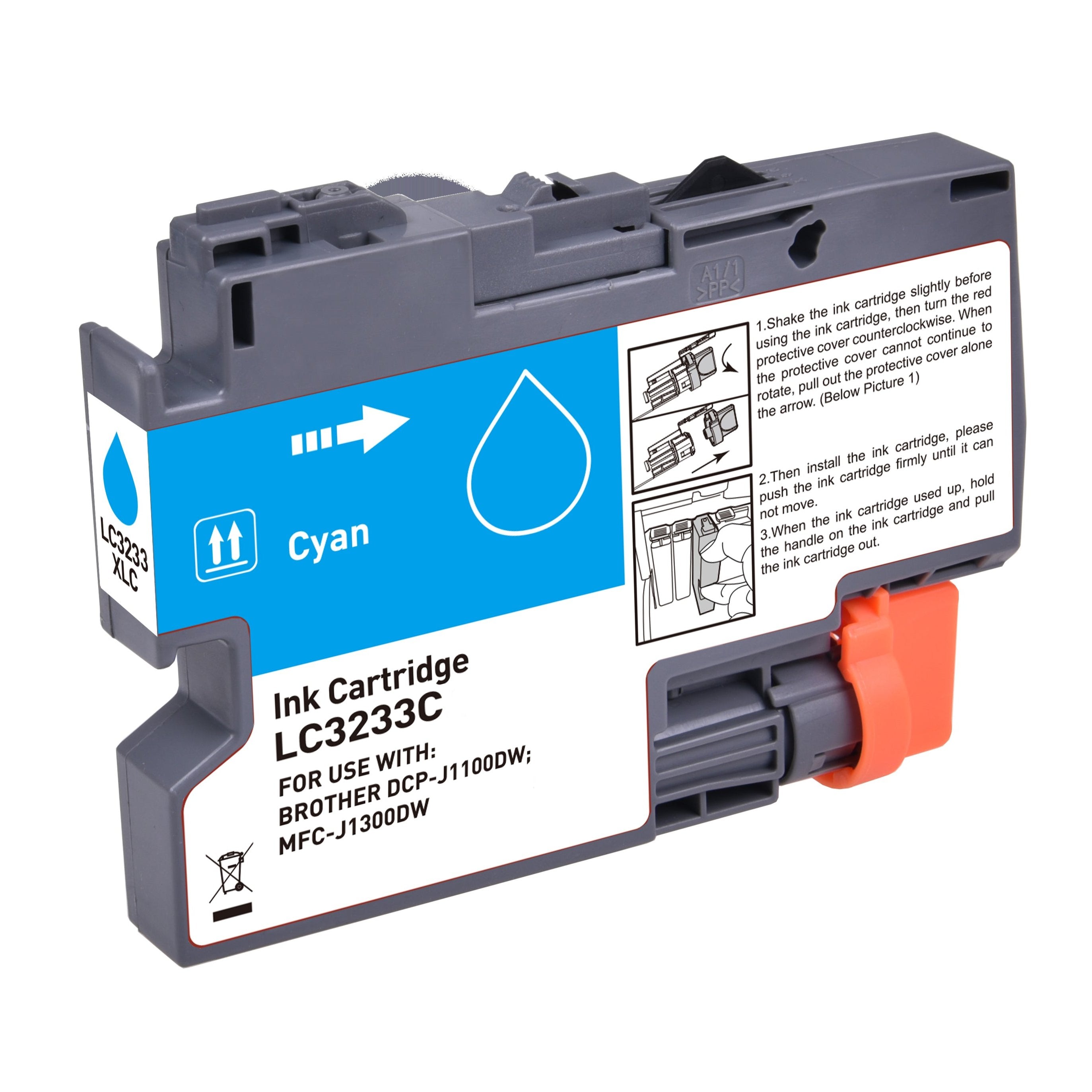 Brother LC-3233C ink cartridge, accessory 1500 Cyan, Warranty 3 years.