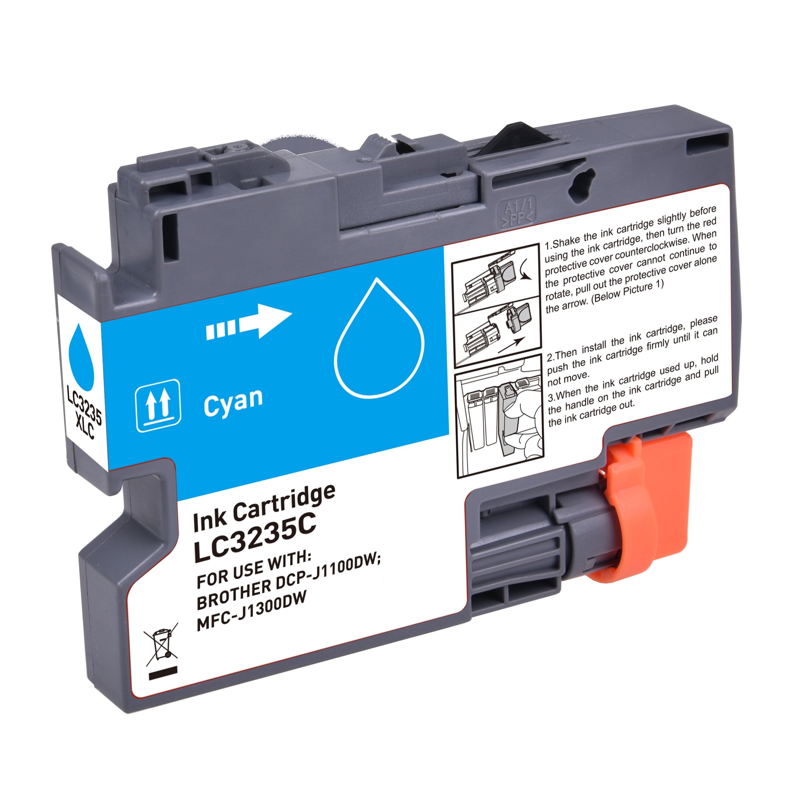 Brother LC-3235XLC ink cartridge, supply 5000 Cyan, Warranty 3 years.
